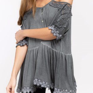 Baby Doll Top Lace Trim Cold Shoulder NWT Spring Sale!